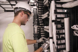 Electrician working with wires