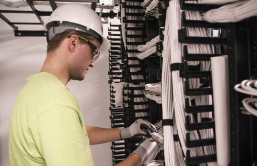 Electrician working with wires
