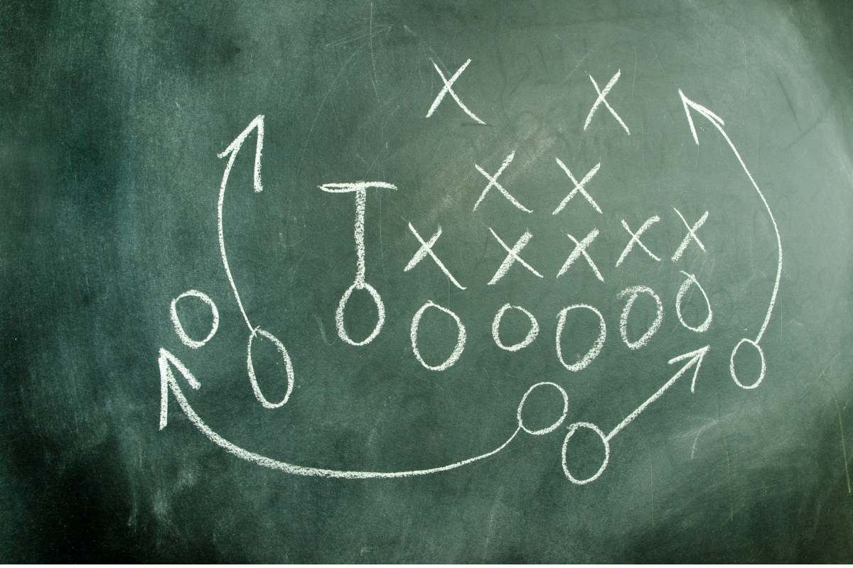 chalkboard drawing of a game plan