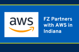 Graphic with words "FZ partners with AWS in Indiana"
